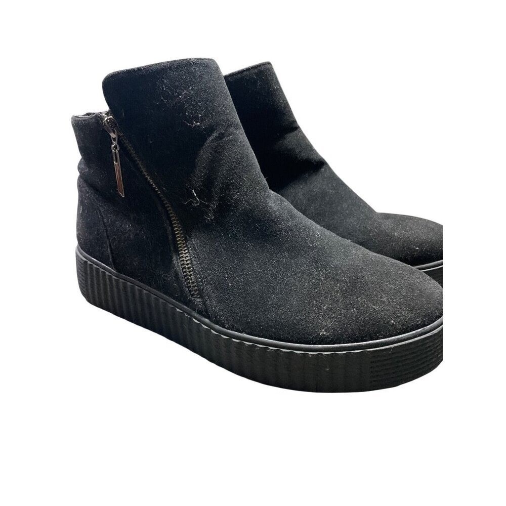 Saimilor Black Suede Platform‎ Ankle Boots With Side Zipper & Ribbed Soles 11